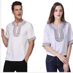 Ethnic Clothing Cotton Silk Short Sleeved Men's And Women's Loose T-Shirt Couple's Traditional Top