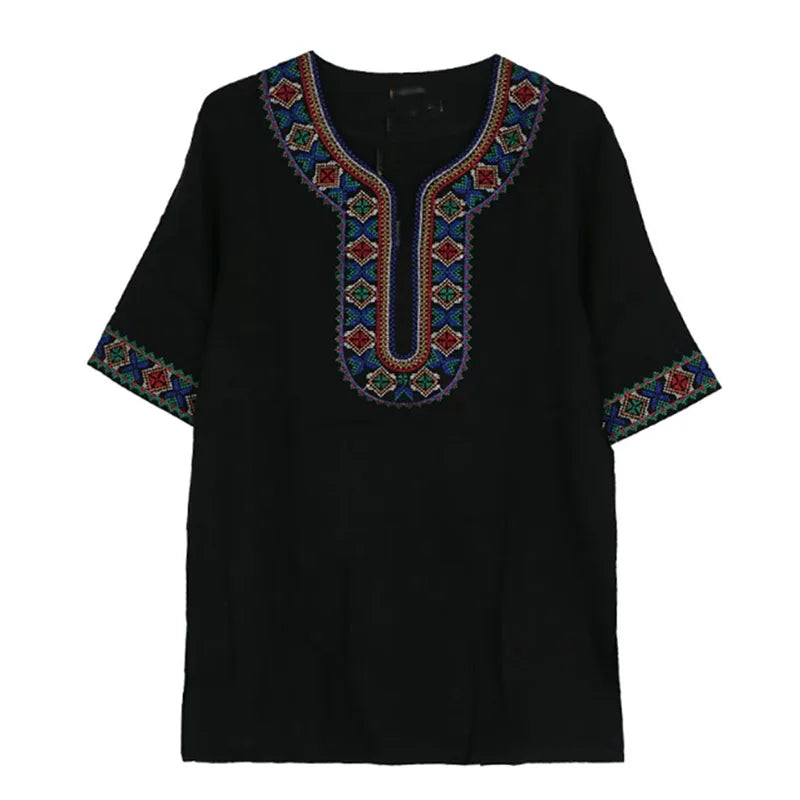 Ethnic Clothing Cotton Silk Short Sleeved Men's And Women's Loose T-Shirt Couple's Traditional Top