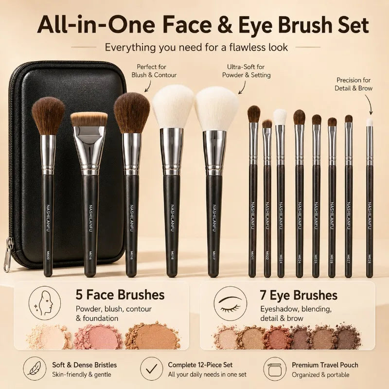 Makeup Brush Set 14PCS Soft Face Eye Cosmetic Brushes with Travel Pouch for Powder Blush Contour Foundation Eyeshadow Beauty Kit