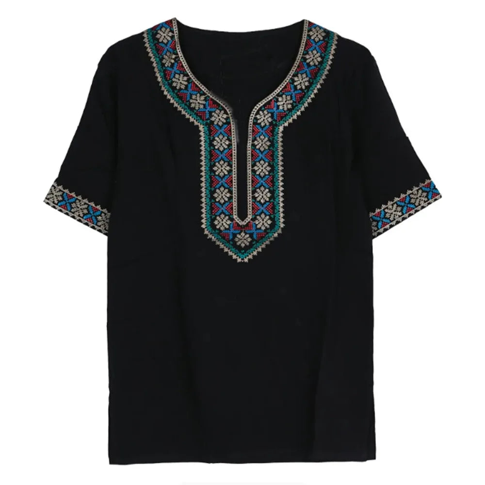 Ethnic Clothing Cotton Silk Short Sleeved Men's And Women's Loose T-Shirt Couple's Traditional Top