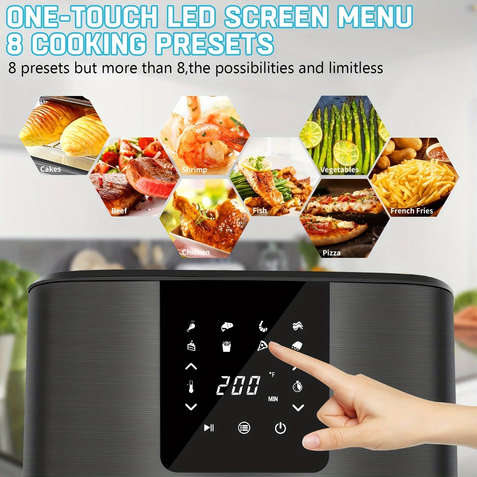 KitCook Large Air Fryer, 1500W 7QT AirFryer Cooker, Adjustable Temperature 100-400°F, 8 Presets Menu, Digital Touch Screen, Nons