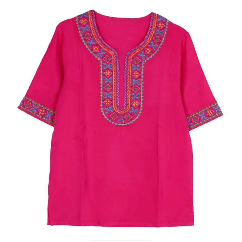 Ethnic Clothing Cotton Silk Short Sleeved Men's And Women's Loose T-Shirt Couple's Traditional Top