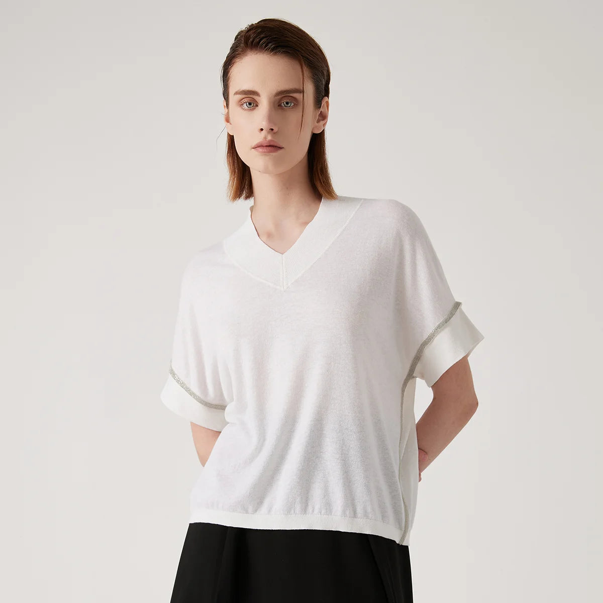 BY4511177 Boutique Luxury Brand Women's Clothing Summer Sequin V Neck Knitted Pullover Linen Silk Sweaters