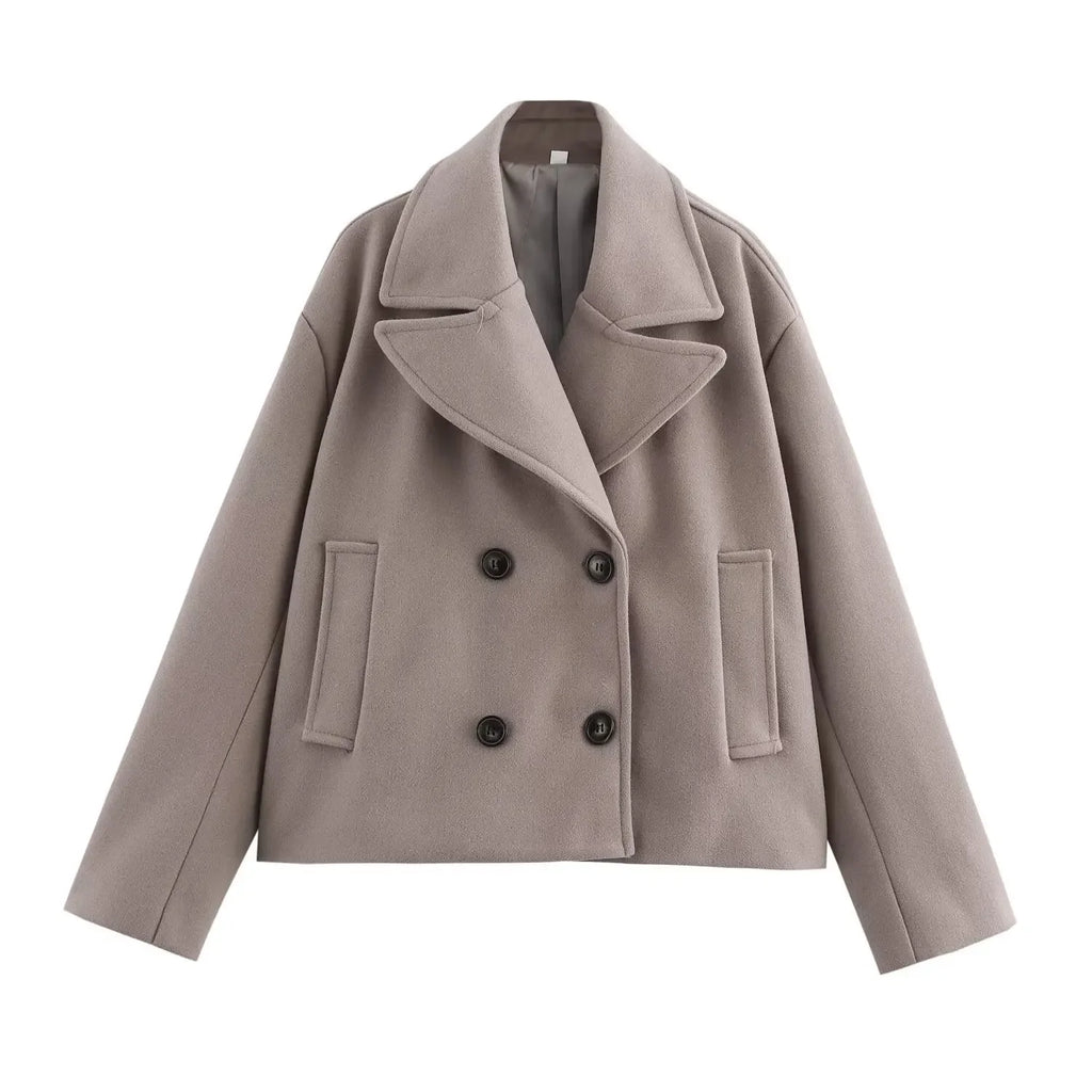 Women's Clothing 2026 Early Autumn New Versatile Double Breasted Large Lapel Design Short Suit Jacket