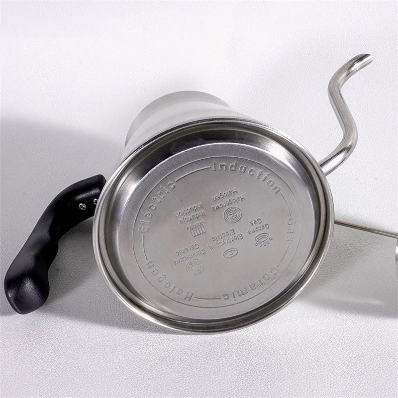 Stainless Steel Gooseneck Kettle Fit Induction Cooker/Gas Stoves Hand Drip Coffee Kettle with Thermometer Coffee Pot 1.2L