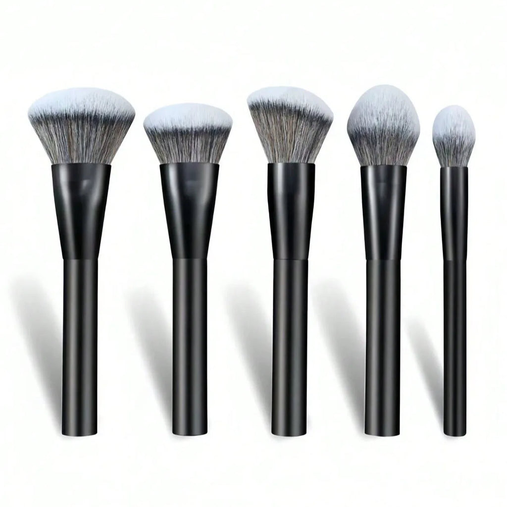5-Piece Facial Makeup Brush Set: Foundation Brush, Powder Brush, Blush Brush, Concealer Brush, Contour Brush, Blending Brush.