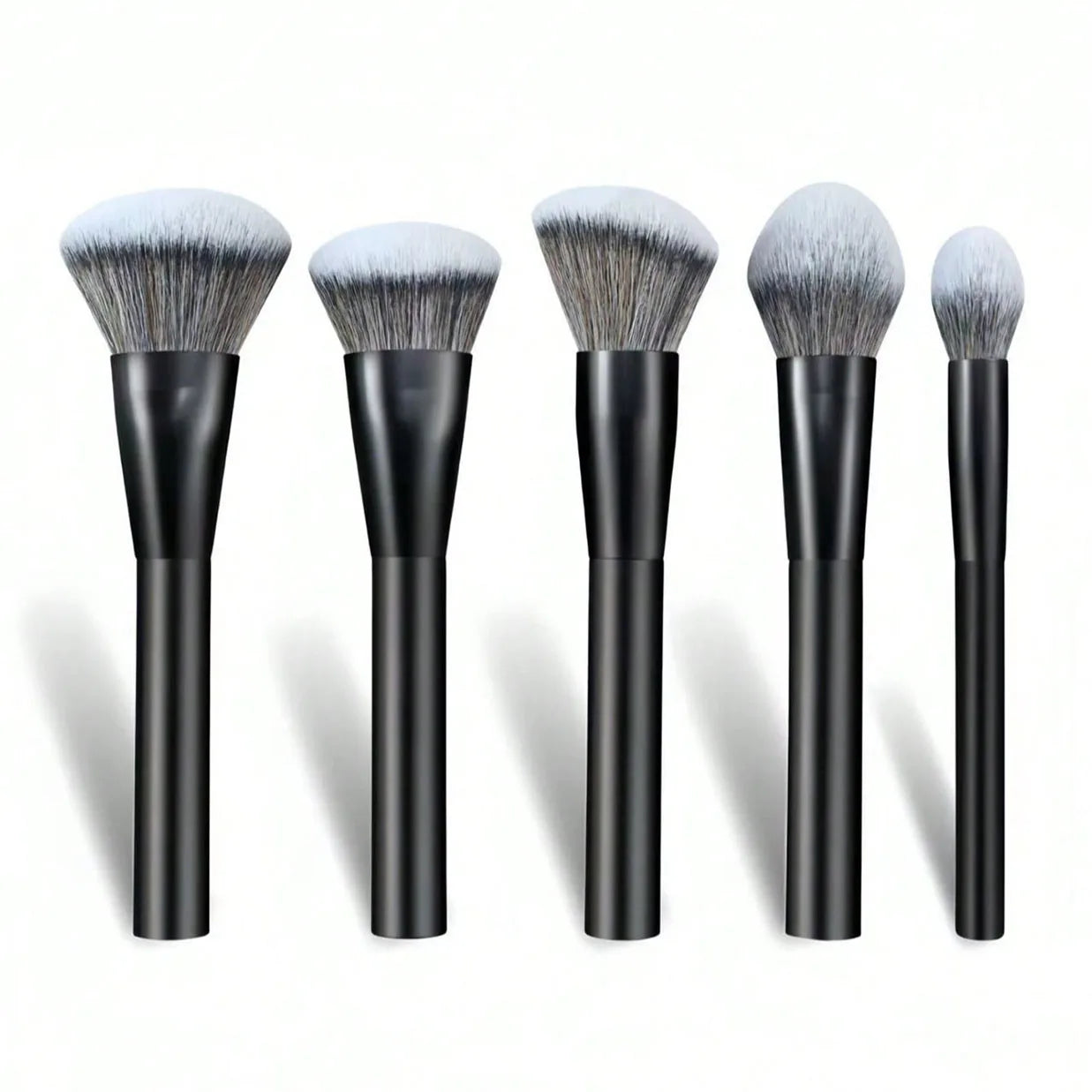 5-Piece Facial Makeup Brush Set: Foundation Brush, Powder Brush, Blush Brush, Concealer Brush, Contour Brush, Blending Brush.