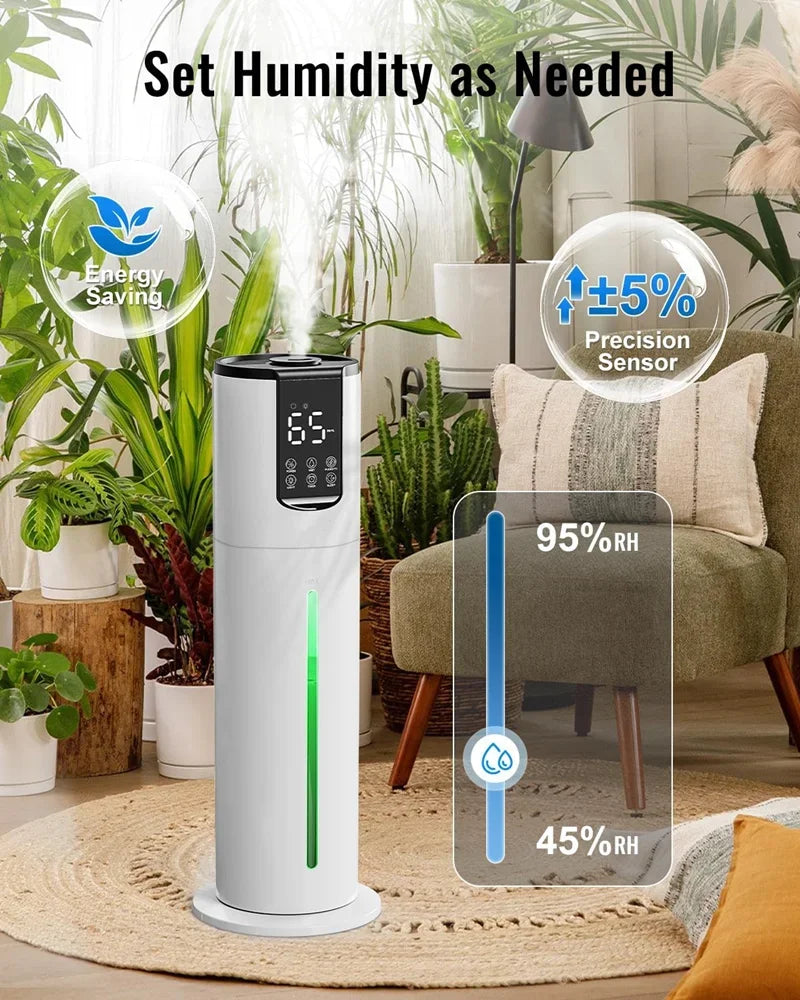 Ultra-Quiet Floor Ultrasonic Humidifier – Top-Fill Smart Air Moisturizer for Baby/Nursery, 8L Large Capacity, Auto Shut-Off