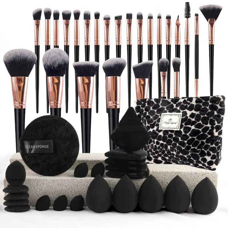 47 piece set of beauty tools, small fragrance makeup bag, makeup brush set, portable toiletry, travel, powder puff, makeup
