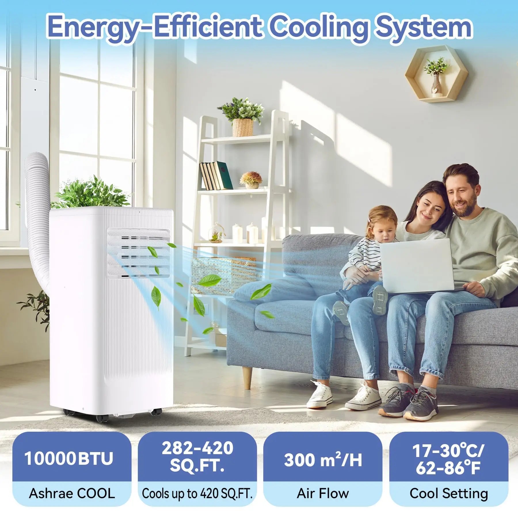 10000 BTU Portable Air Conditioner, 3-In-1 Standing AC Unit With Remote Control and Window Kit, Quiet Room Air Conditioner With Dehumidifier, for Home Office Dorms, Up to 560 Sq. Ft. White