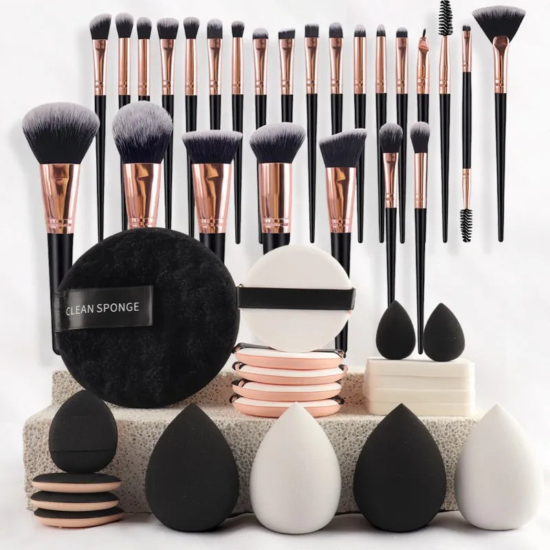 47 piece set of beauty tools, small fragrance makeup bag, makeup brush set, portable toiletry, travel, powder puff, makeup