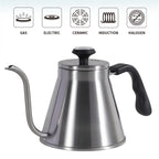 Stainless Steel Gooseneck Kettle Fit Induction Cooker/Gas Stoves Hand Drip Coffee Kettle with Thermometer Coffee Pot 1.2L
