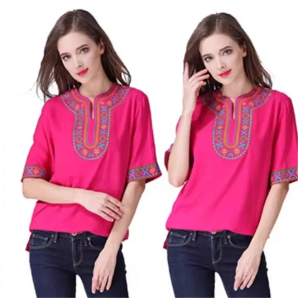Ethnic Clothing Cotton Silk Short Sleeved Men's And Women's Loose T-Shirt Couple's Traditional Top