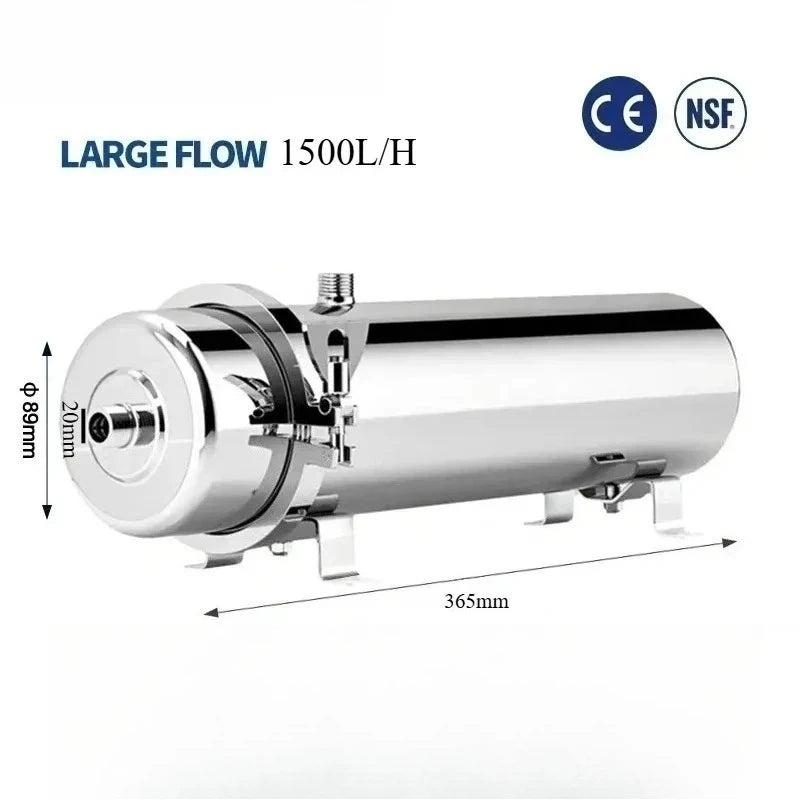 Whole House UF Water Purifier 1500L High Flow 0.01μm Stainless Steel Filter Washable Reusable PVDF Membrane Mineral Filter
