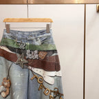 High-end women's clothing spring new locomotive style Spice Girl design sense printing A word high waist jeans women