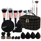47 piece set of beauty tools, small fragrance makeup bag, makeup brush set, portable toiletry, travel, powder puff, makeup