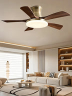 Mid-century style ceiling fan lamp, living room and dining room integrated ceiling fan light, retro quiet bedroom electric fan l