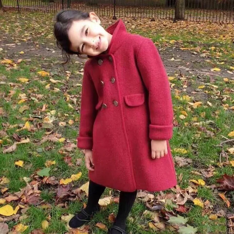 Girls Cashmere Tweed Coat 23 Fall And Winter New Fashion Double-sided Wool Coat Cotton Warm Long Girls Coat Children's Clothing