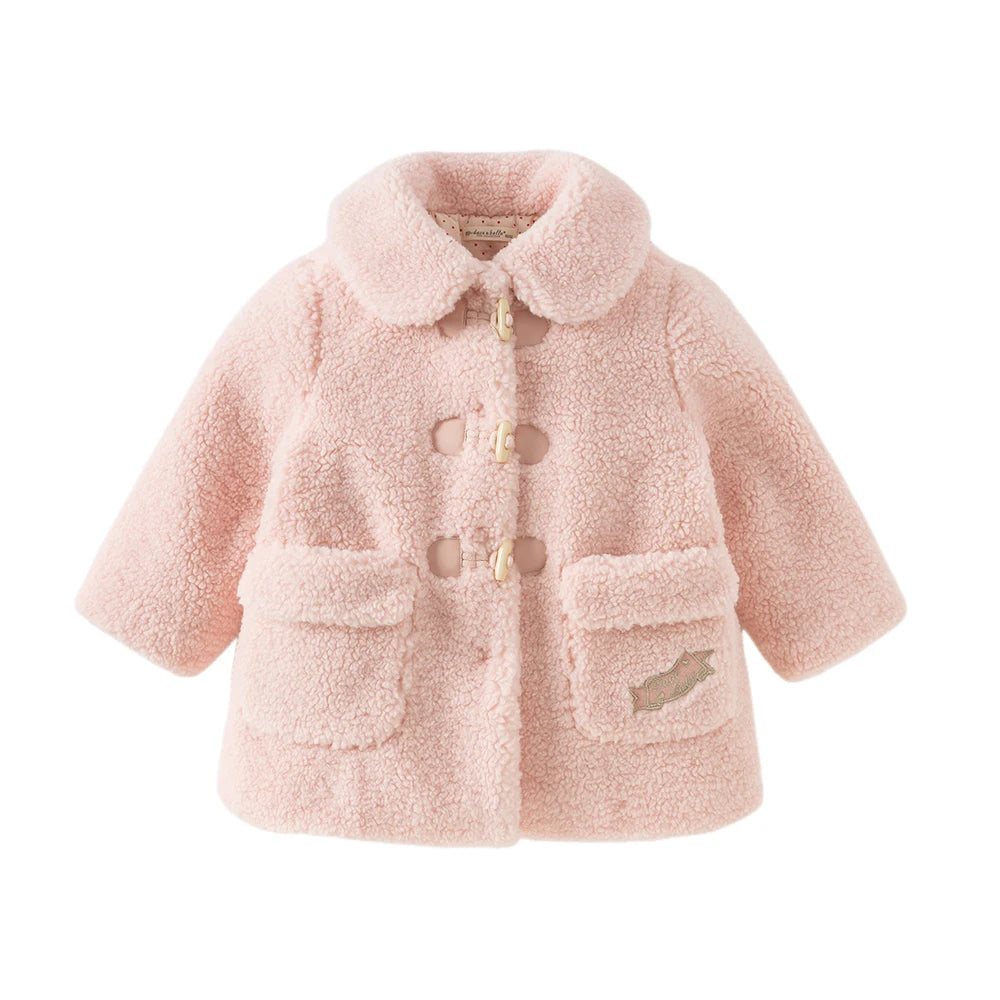 Dave Bella Girls Coat Autumn Winter Pink Lapel Baby Thickened Plush Jacket Cute Princess Outerwear Children's Clothing DB4254491