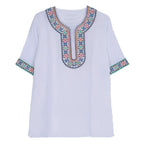 Ethnic Clothing Cotton Silk Short Sleeved Men's And Women's Loose T-Shirt Couple's Traditional Top