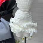Summer Three-Dimensional Flower Skirt Sexy Asymmetrical Ruffled High Waist Pleated Hip Skirt Black Red White Women's Clothing