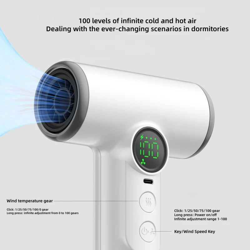 Cold/Hot Air Wireless Hair Dryer With Usb Charging And Fast Drying For Children/Dormitories/Travel Essential Wireless Hair Dryer