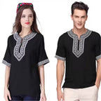 Ethnic Clothing Cotton Silk Short Sleeved Men's And Women's Loose T-Shirt Couple's Traditional Top