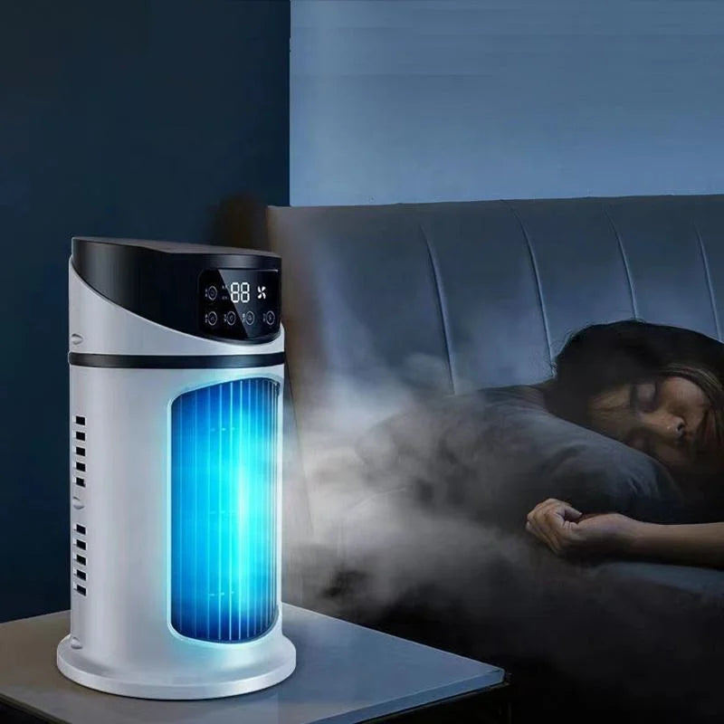 Portable USB-chargable silent small air conditioner, small mini household air cooler fan with light-emitting diodes