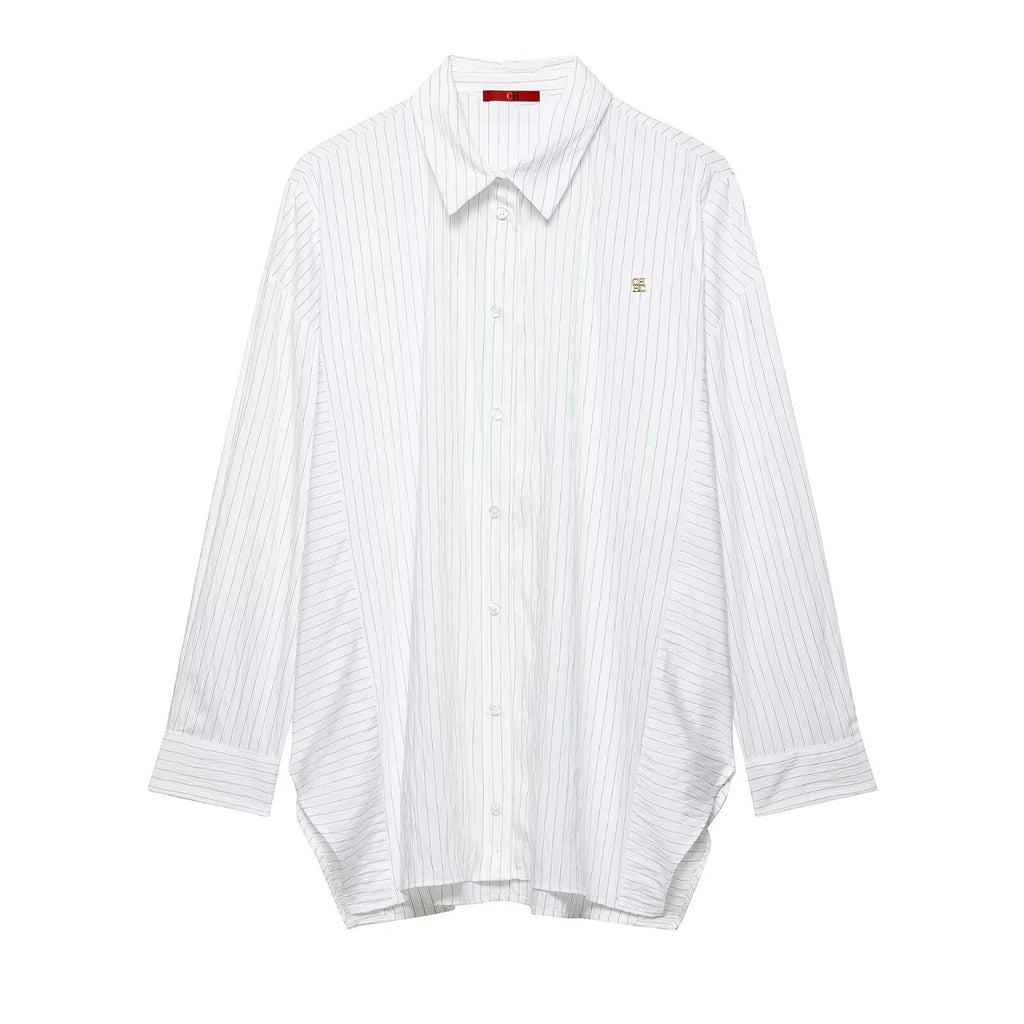 CH Woman's clothing - White vertical striped long-sleeved shirt - Buttoned neckline - With golden logo details
