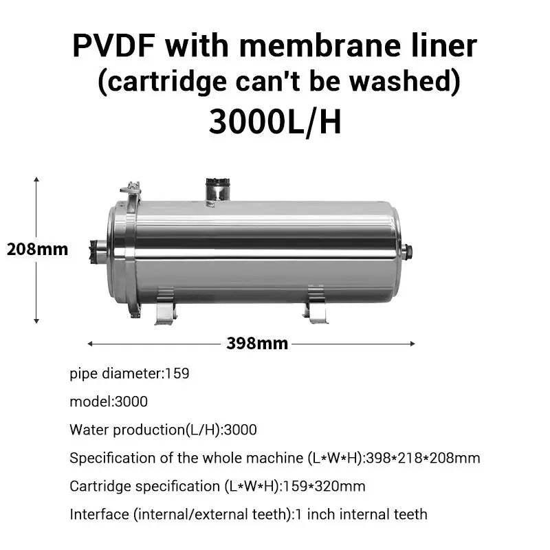 DIVEDEER Ultrafiltration Water Purifier Stainless Steel 8000-Liter Water Filtration System 0.01 Micron Membrane Water Purifier
