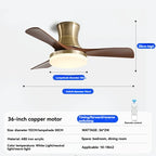 Mid-century style ceiling fan lamp, living room and dining room integrated ceiling fan light, retro quiet bedroom electric fan l