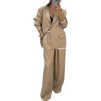 Elegant Long Sleeve Outerwear Wide Leg Pants Suit Set Fashionable Autumn Winter Women's Clothing Commute Style Polyester Fabric
