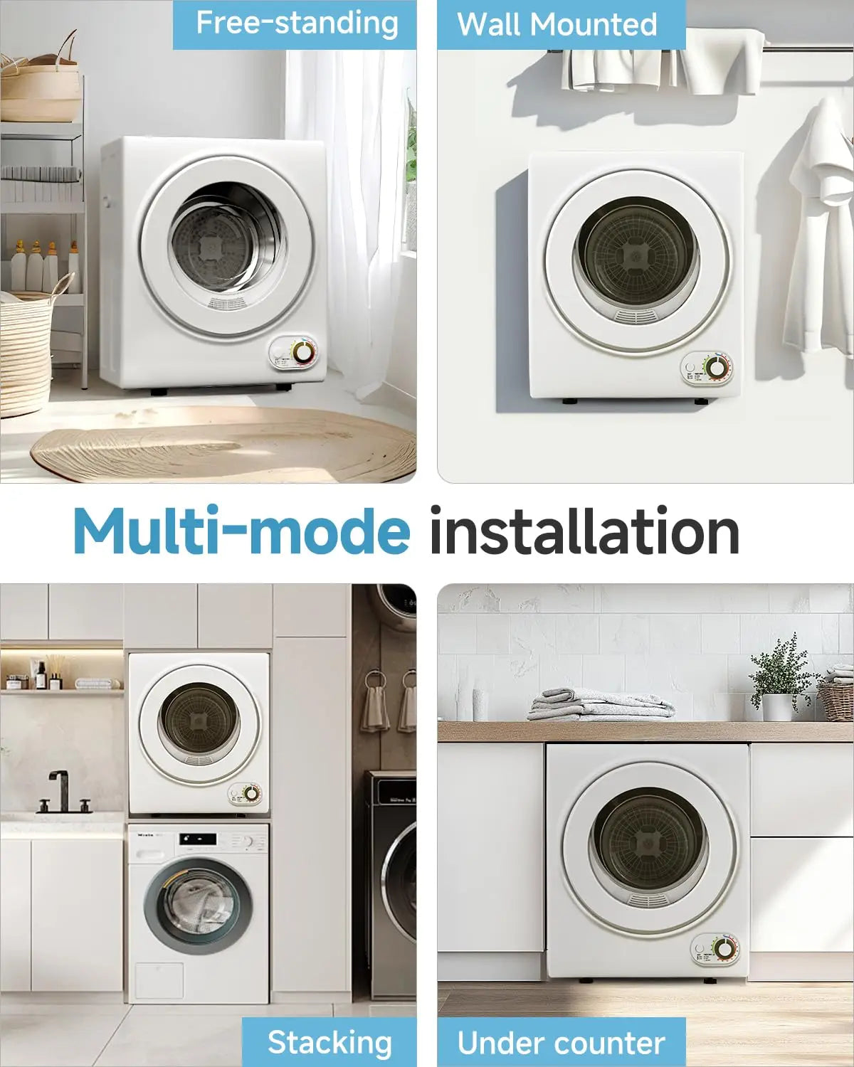 110V Portable Dryer – 850W Compact Clothes Dryer with 4 Automatic Drying Modes, Stainless Steel Tub, Simple Control, Customized