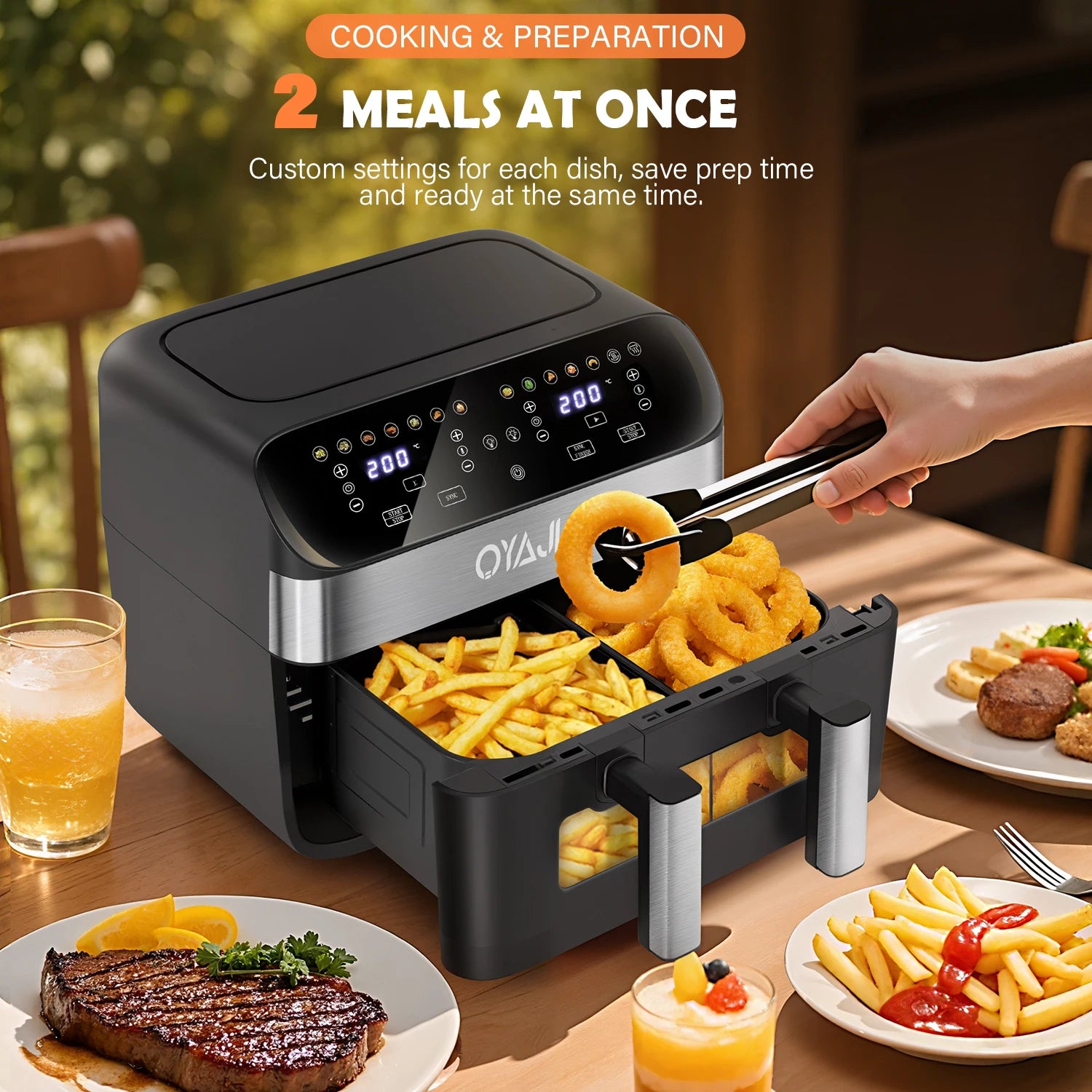 10L Air Fryer Dual Zone Digital Oven 9 Cooking Functions Oil Free 2400W SALE