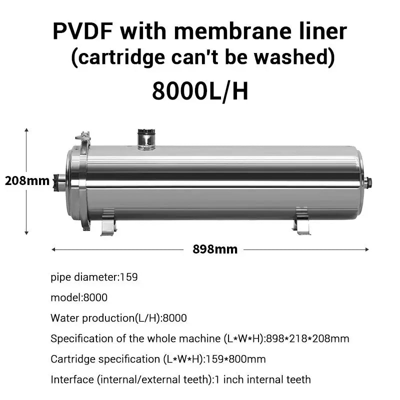 DIVEDEER Ultrafiltration Water Purifier Stainless Steel 8000-Liter Water Filtration System 0.01 Micron Membrane Water Purifier