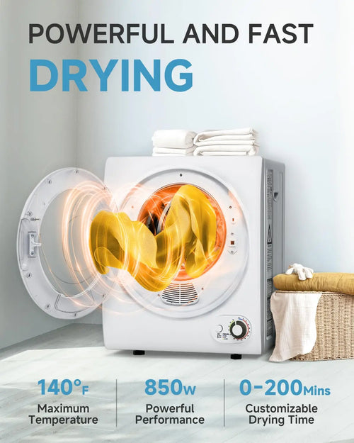 110V Portable Dryer – 850W Compact Clothes Dryer with 4 Automatic Drying Modes, Stainless Steel Tub, Simple Control, Customized