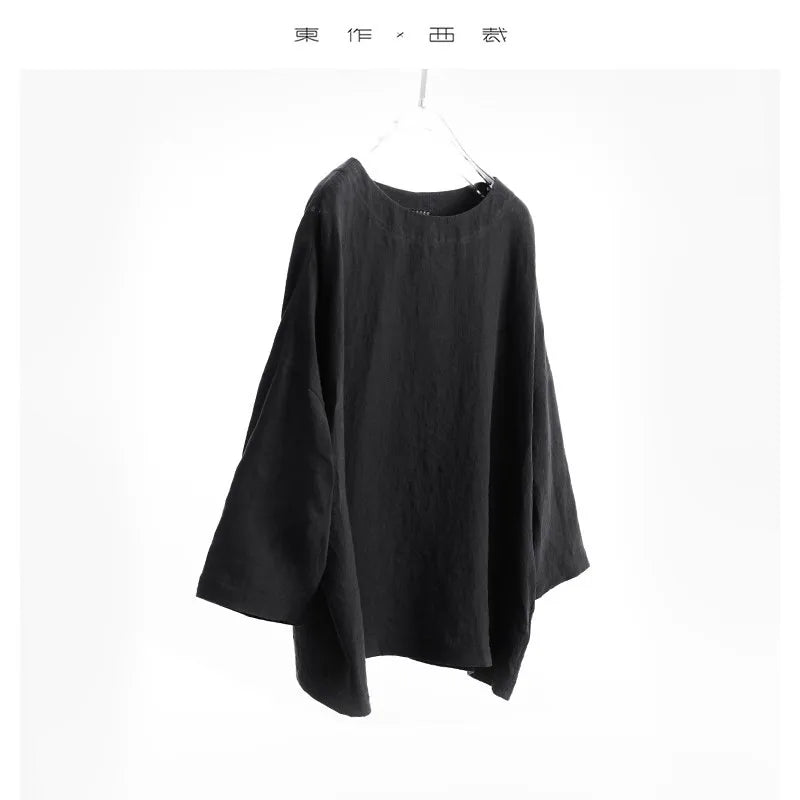Plus-Size Women's Clothing~Hemp Long-Sleeved Shirt, Casual Sun-Protective Top, New Spring/Summer 2026 Style