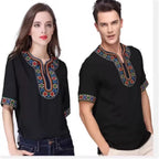 Ethnic Clothing Cotton Silk Short Sleeved Men's And Women's Loose T-Shirt Couple's Traditional Top
