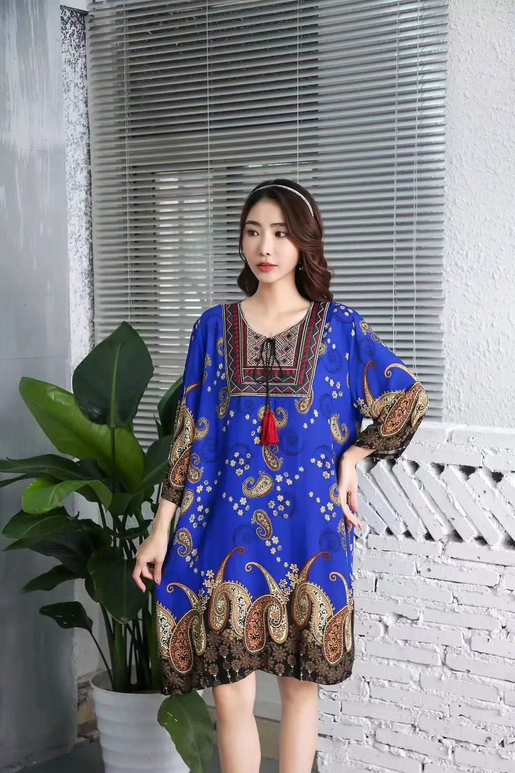 Women's Clothing Women Indian Dress Ready Stock Summer Vintage Causal Korean Style Beach Embroidery Tassel Floral Print Vestidos