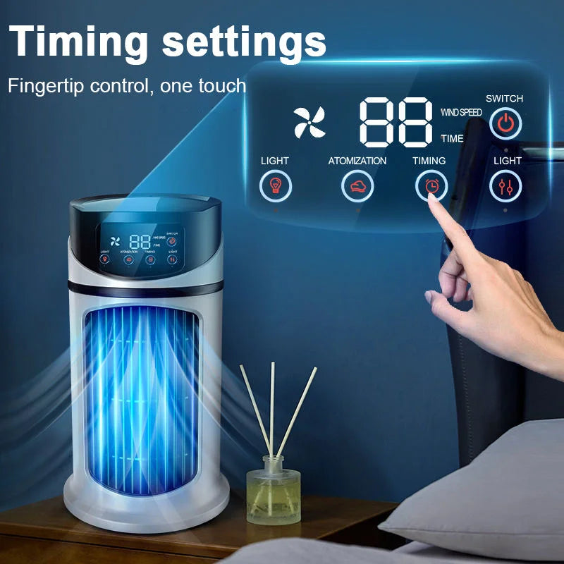Portable USB-chargable silent small air conditioner, small mini household air cooler fan with light-emitting diodes