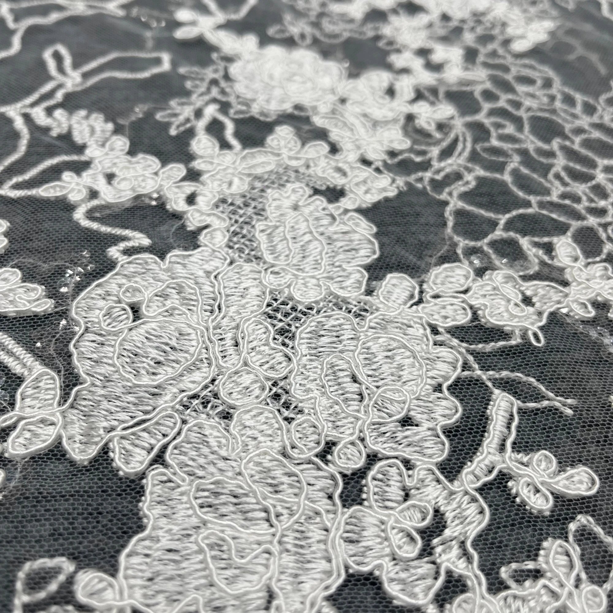 New trendy sequined tulle embroidery, suitable for wedding dress fabrics, custom-made women's clothing fabrics