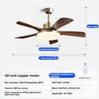 Mid-century style ceiling fan lamp, living room and dining room integrated ceiling fan light, retro quiet bedroom electric fan l