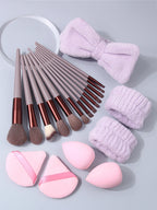 20Pcs Makeup Set Including Makeup Brushes, Beauty Sponges, Powder Puffs, Wrist Straps and Hair Band, Essential Beauty Care Tools
