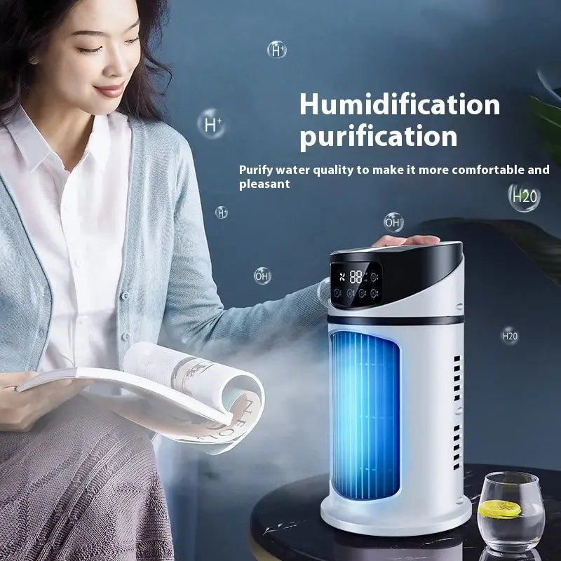 Portable USB-chargable silent small air conditioner, small mini household air cooler fan with light-emitting diodes