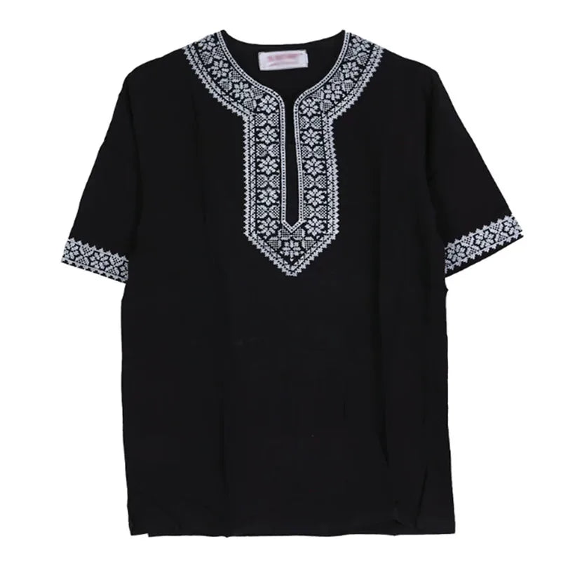 Ethnic Clothing Cotton Silk Short Sleeved Men's And Women's Loose T-Shirt Couple's Traditional Top