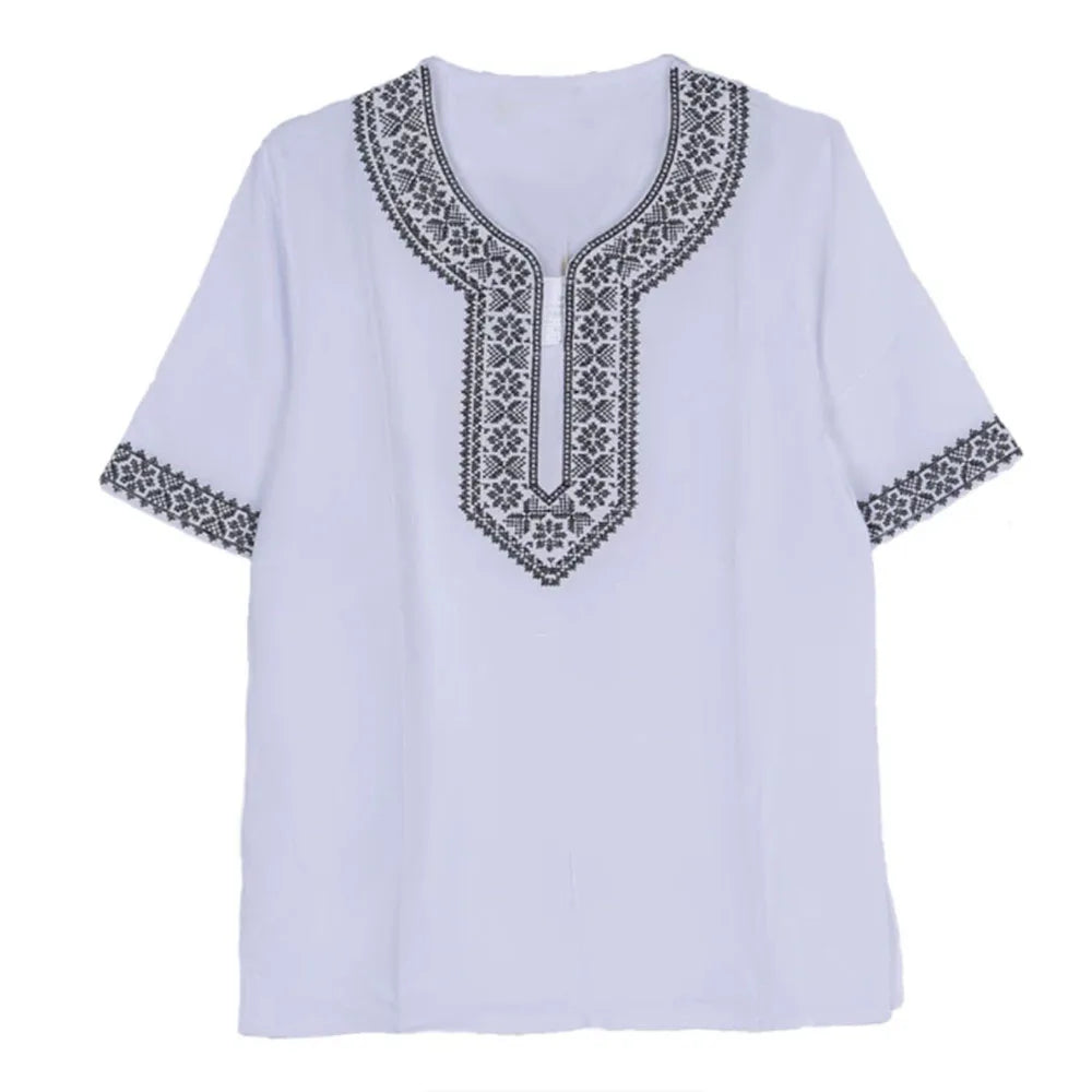 Ethnic Clothing Cotton Silk Short Sleeved Men's And Women's Loose T-Shirt Couple's Traditional Top