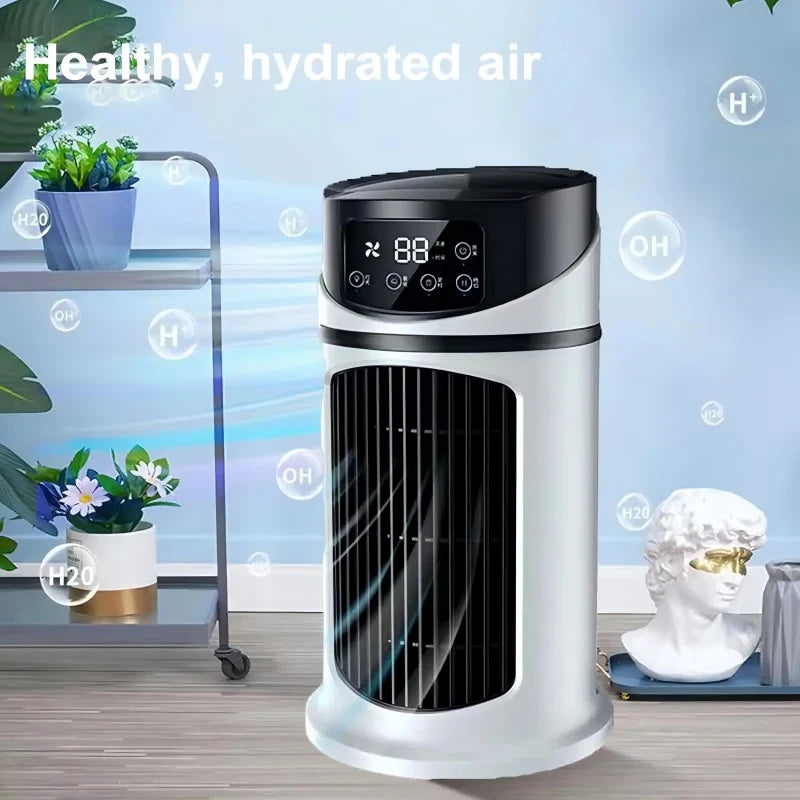 Portable USB-chargable silent small air conditioner, small mini household air cooler fan with light-emitting diodes