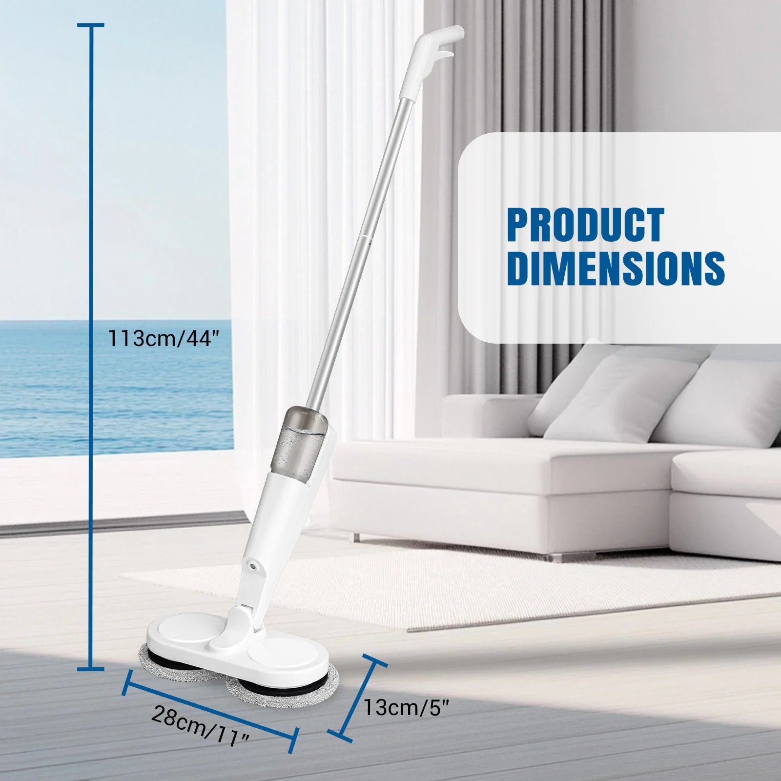 Electric Mop Cordless 200ml Water Tank Dry and Wet Floor Cleaner Spin Mop Spray Function Mop for Wiping Scrubbing Polishing