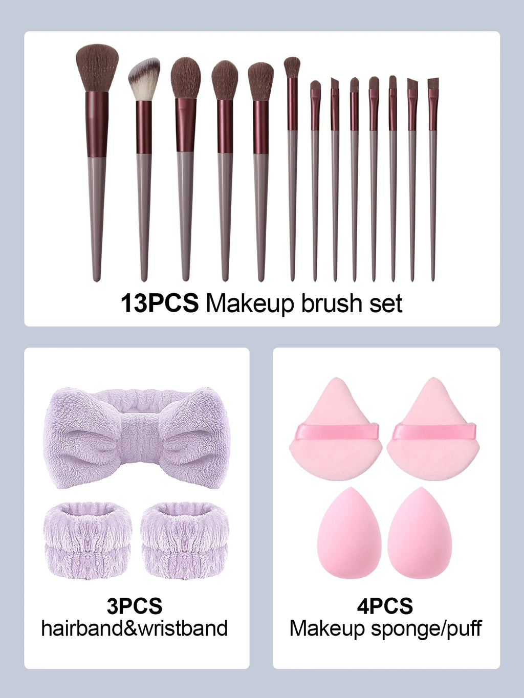 20Pcs Makeup Set Including Makeup Brushes, Beauty Sponges, Powder Puffs, Wrist Straps and Hair Band, Essential Beauty Care Tools