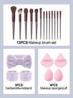 20Pcs Makeup Set Including Makeup Brushes, Beauty Sponges, Powder Puffs, Wrist Straps and Hair Band, Essential Beauty Care Tools